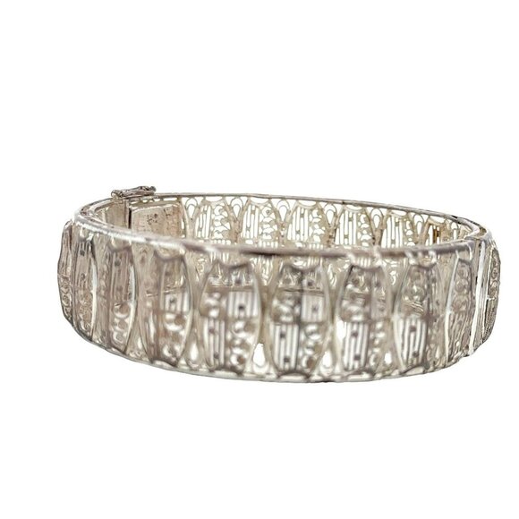 VTG EB Germany Sterling Silver 7 ½" Filigree Hinged Bangle Bracelet! 130 - Picture 3 of 6